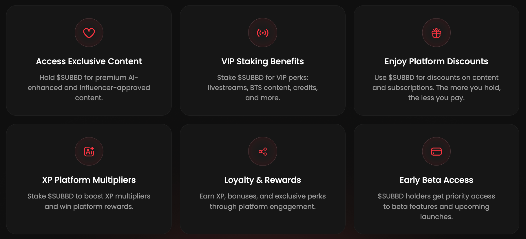 SUBBD Token benefits.